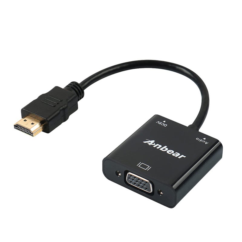 Anbear HDMI to VGA with Audio Adapter, Gold-Plated VGA to HDMI Adapter1080P Video Converter Male to Female with 3.5mm Audio Port Compatible for PC,Laptop,DVD - Image 1